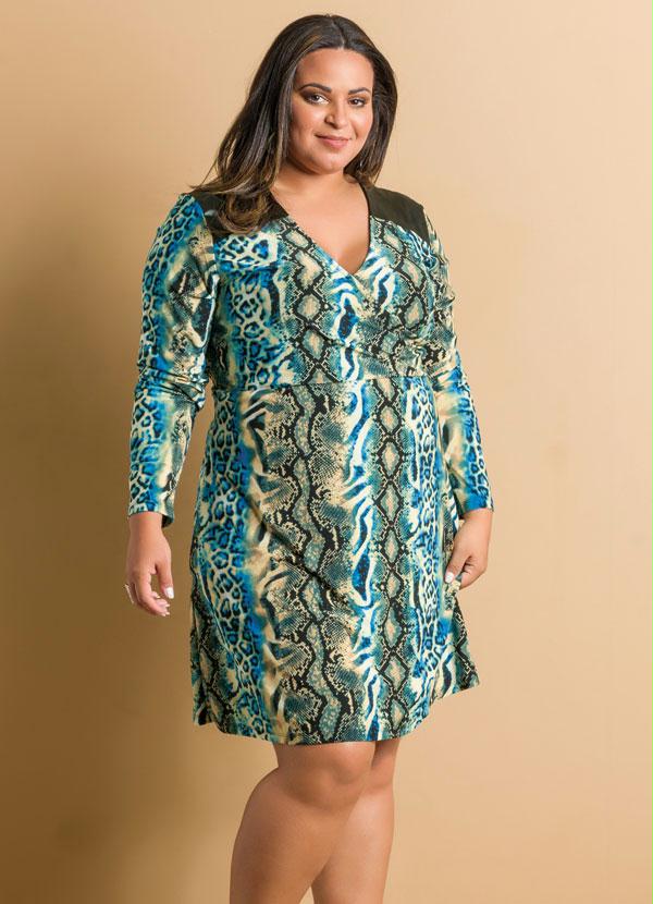 Marguerite - Vestido Manga Longa Estampa Cobra Plus Size
