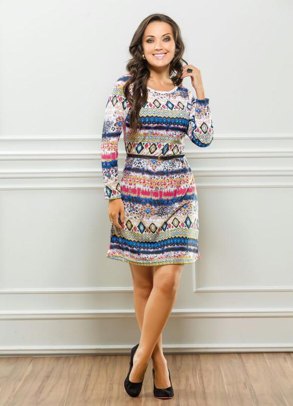 Outlet - Vestido Manga Longa Estampa Étnica 3
