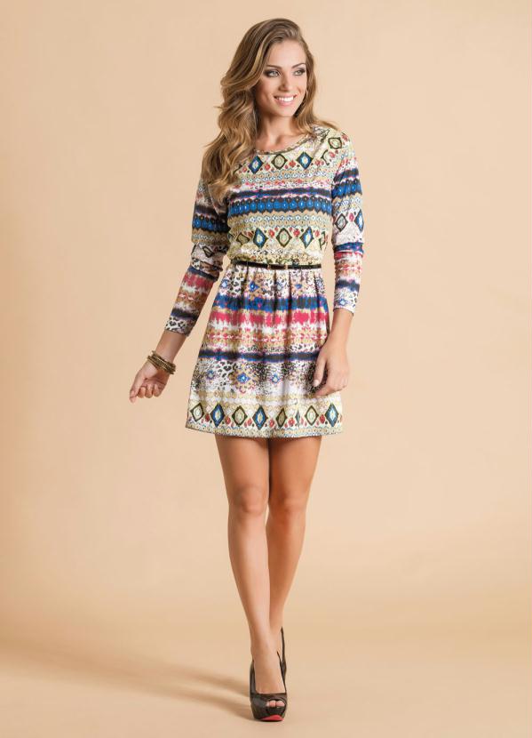 Outlet - Vestido Manga Longa Estampa Étnica 6