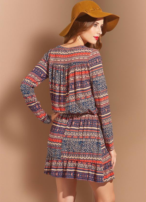Quintess - Vestido Manga Longa Estampa Étnica 2