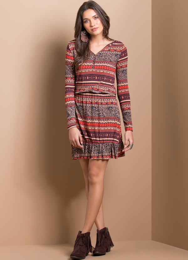 Quintess - Vestido Manga Longa Estampa Étnica 4