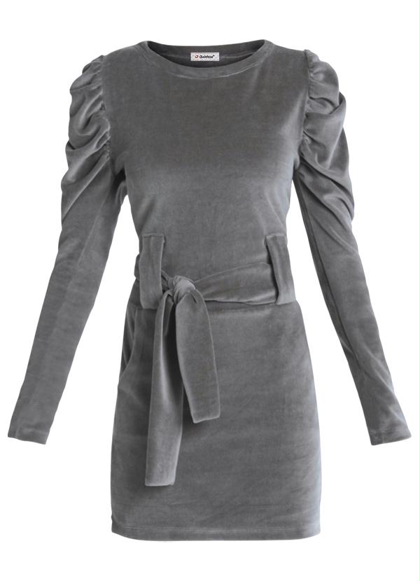 Quintess - Vestido Mangas Princesa com Faixa Cinza 6