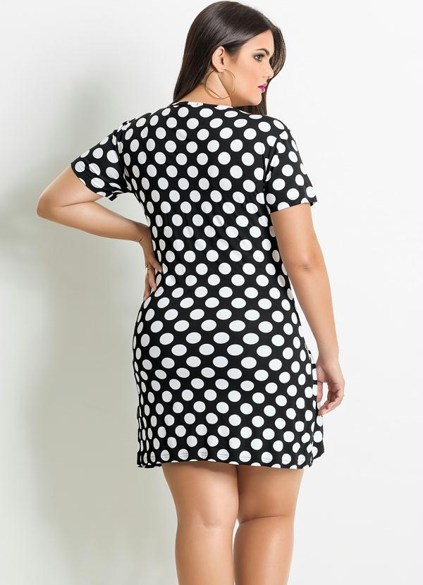 Quintess - Vestido Poá Plus Size Preto e Branco 2
