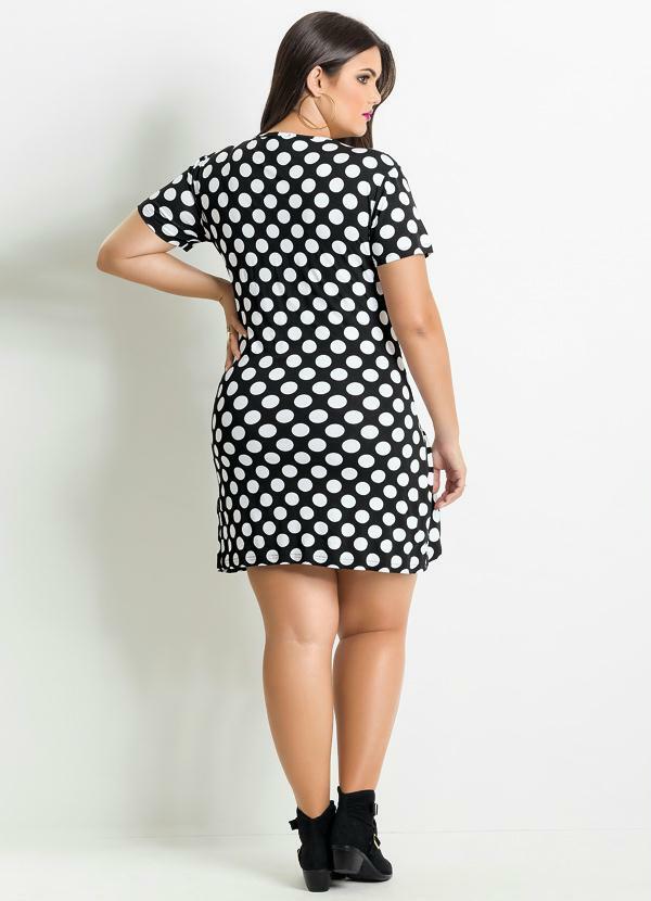 Quintess - Vestido Poá Plus Size Preto e Branco 4