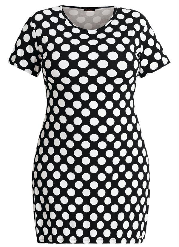Quintess - Vestido Poá Plus Size Preto e Branco 5