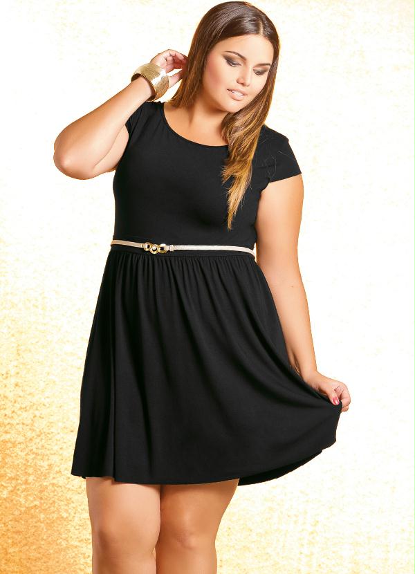 Quintess - Vestido Preto com Recortes Abaixo do Busto