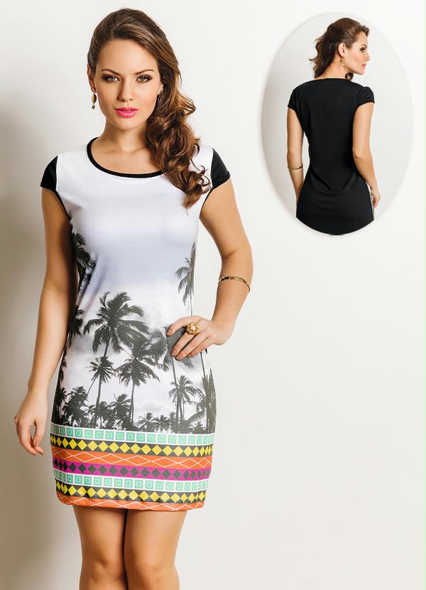 Outlet - Vestido Preto Estampa Tropical