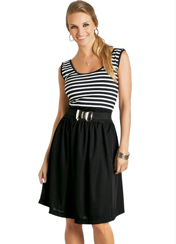 Outlet - Vestido Preto/Listrado Feminino