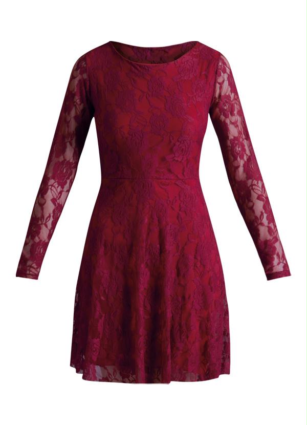 Quintess - Vestido Renda Evasê Bordô 6