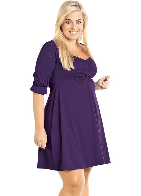 Marguerite - Vestido Roxo com Mangas 3/4