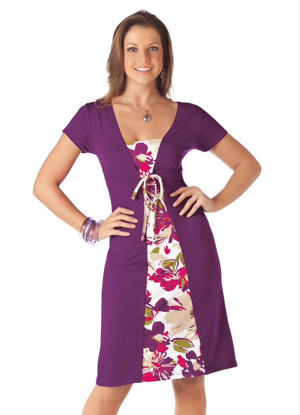 Marguerite - Vestido Roxo com Recorte Estampado