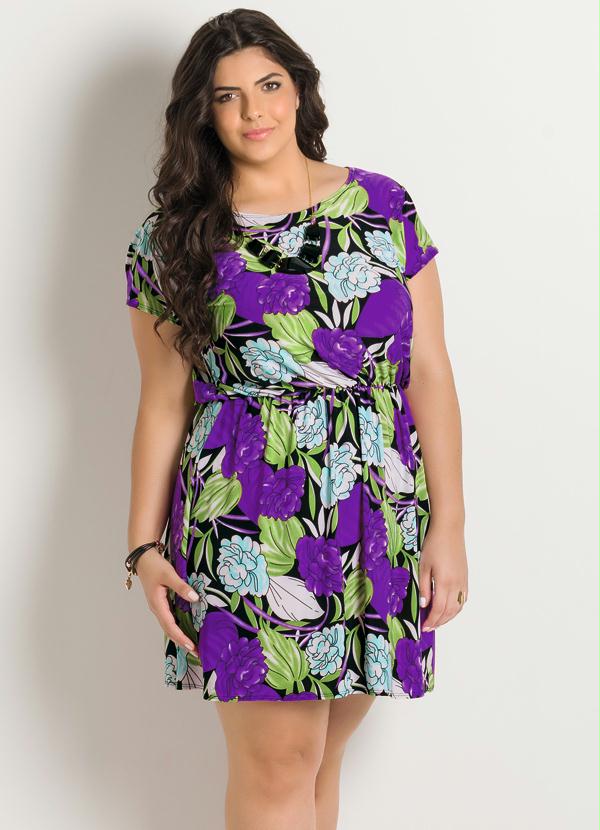 Vestido Roxo Estampa Flores Plus Size Marguerite