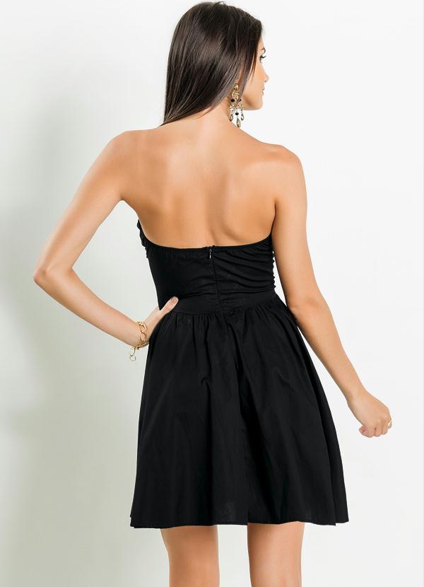 Quintess - Vestido Tomara que Caia Franzido Preto 2