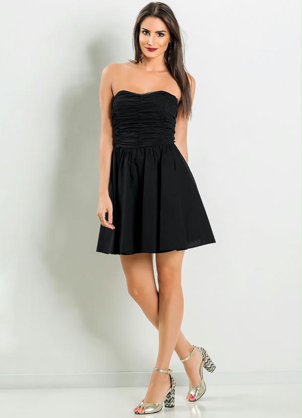 Quintess - Vestido Tomara que Caia Franzido Preto 3