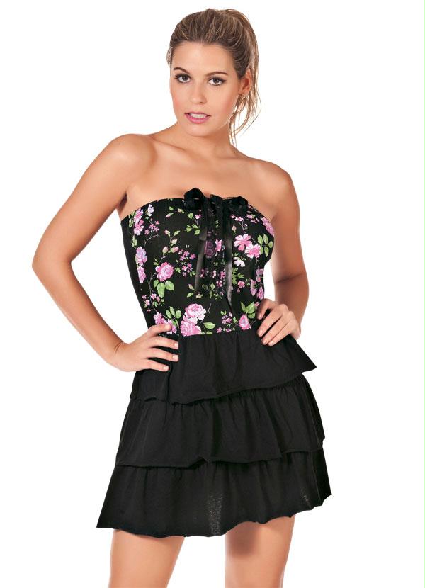 Outlet - Vestido Tomara que Caia Preto e Estampado