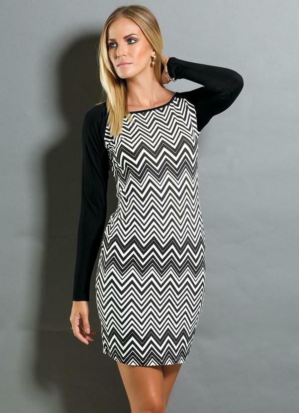 Quintess - Vestido Tubinho Estampa Zig Zag