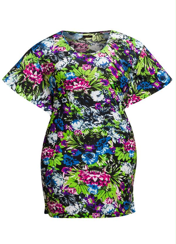 Quintess - Vestido Tubinho Mangas Amplas Floral Plus Size 5