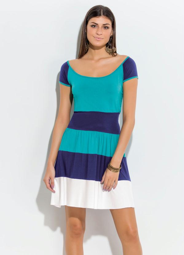 Quintess - Vestido Turquesa com Listras