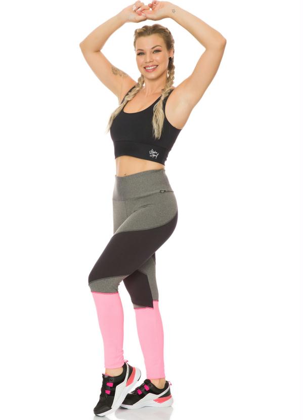 Janfer - Legging Cinza/Rosa com Bolso no Cós 5