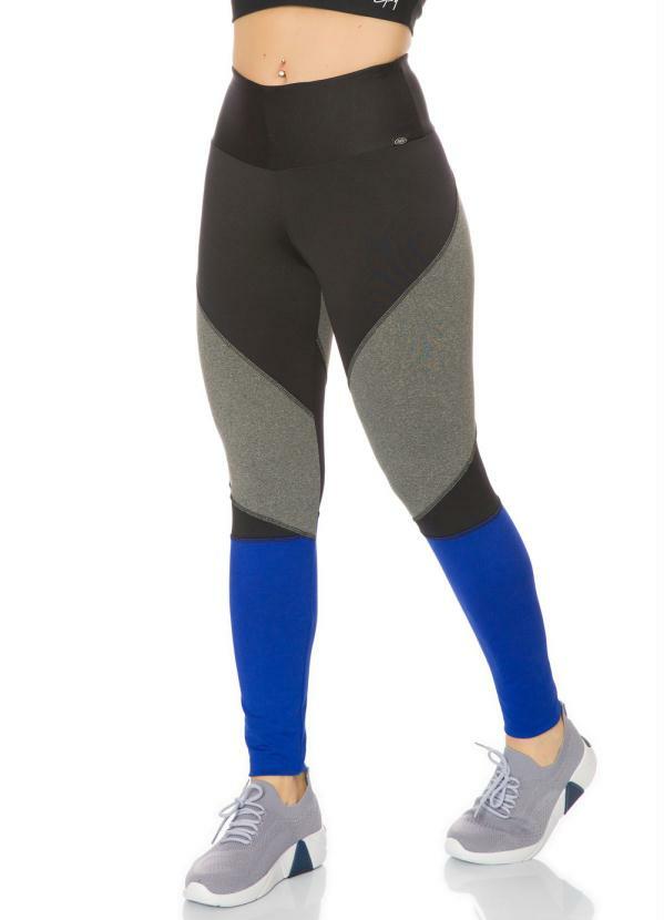 Janfer - Legging Preta/Azul com Bolso no Cós