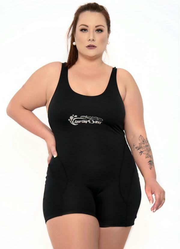 Sporting Way Fitness - Macaquinho Natação Plus Size Preto