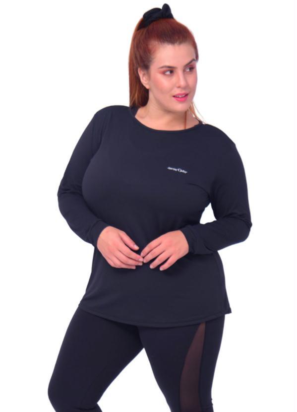 Sporting Way Fitness - Camiseta Tapa Bumbum Manga Longa Plus Size Preto