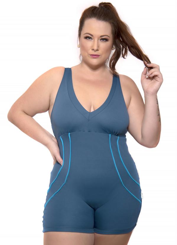 Sale Brands - Macaquinho Natação Plus Size  Azul Petroleo