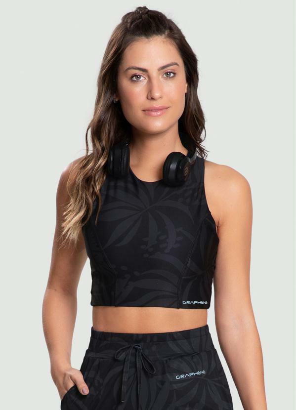 Graphene - Top Cross Alongado Folhagens Preto