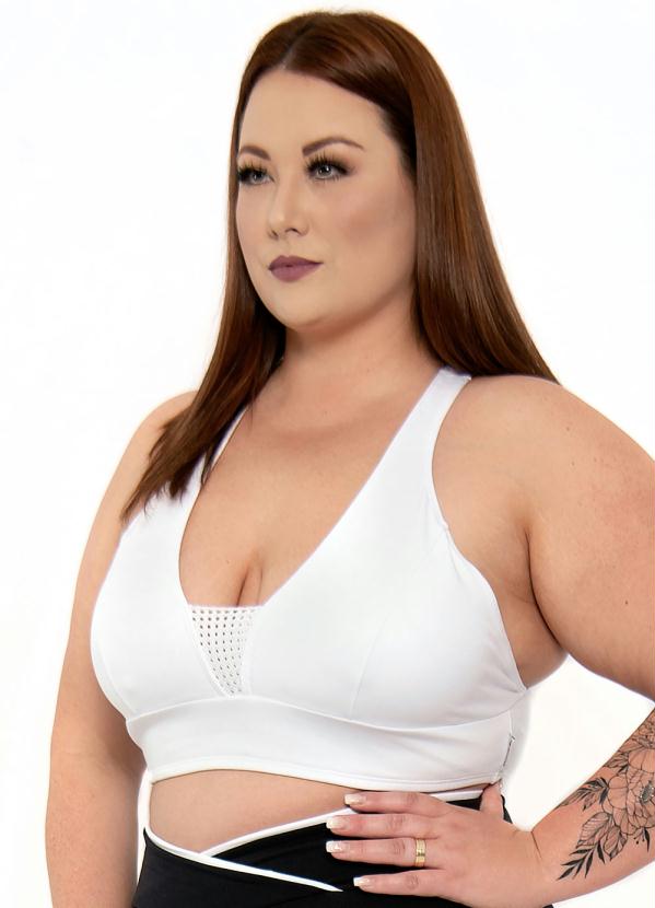 Sporting Way Fitness - Top Plus Size Detalhe em Tela Branco