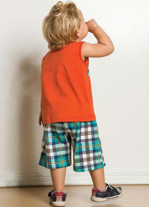 Moda Pop - Conjunto Bebê Menino Laranja e Xadrez 2