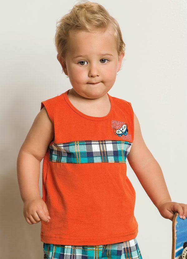 Moda Pop - Conjunto Bebê Menino Laranja e Xadrez 3