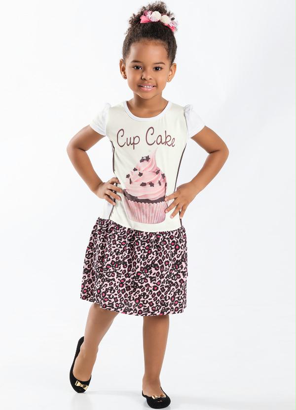 Moda Pop - Vestido Infantil  Branco e Rosa 3