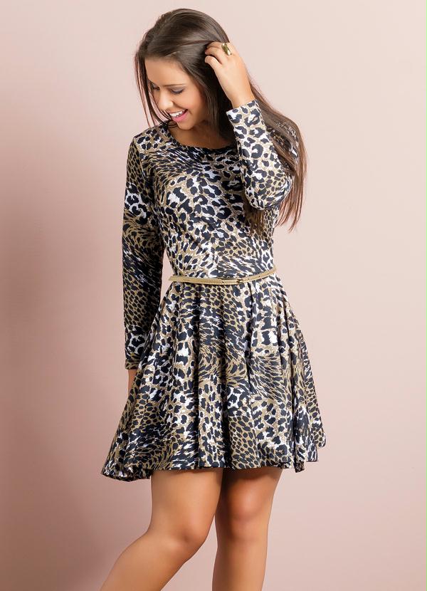 Outlet - Vestido Juvenil com Recorte na Cintura Onça