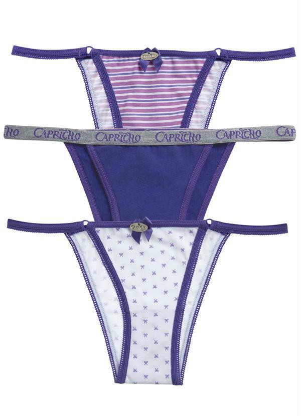 Marcyn Lingerie - Kit 3 Peças String Marcyn Capricho Roxo