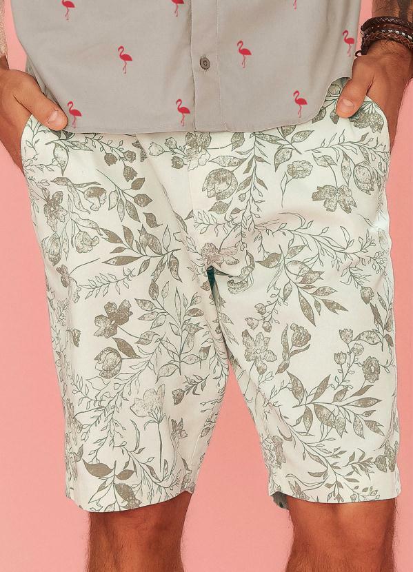 Enfim - Bermuda Branco Slim Estampada Floral Enfim