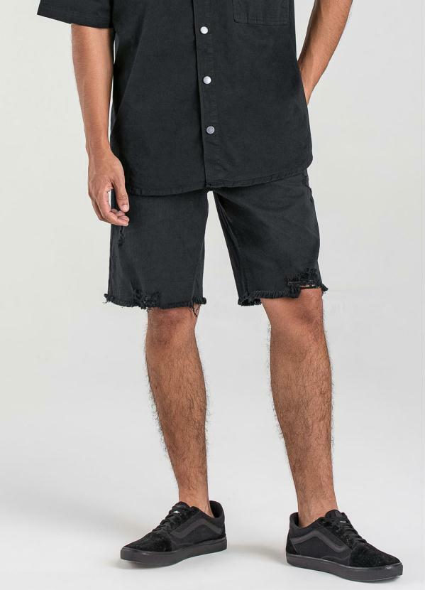 Enfim - Bermuda Preta Sarja Slim Masculina