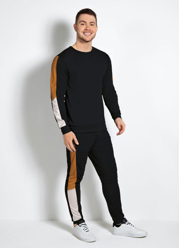 Moda Pop - Casaco com Recorte Caramelo, Preto e Branco 3