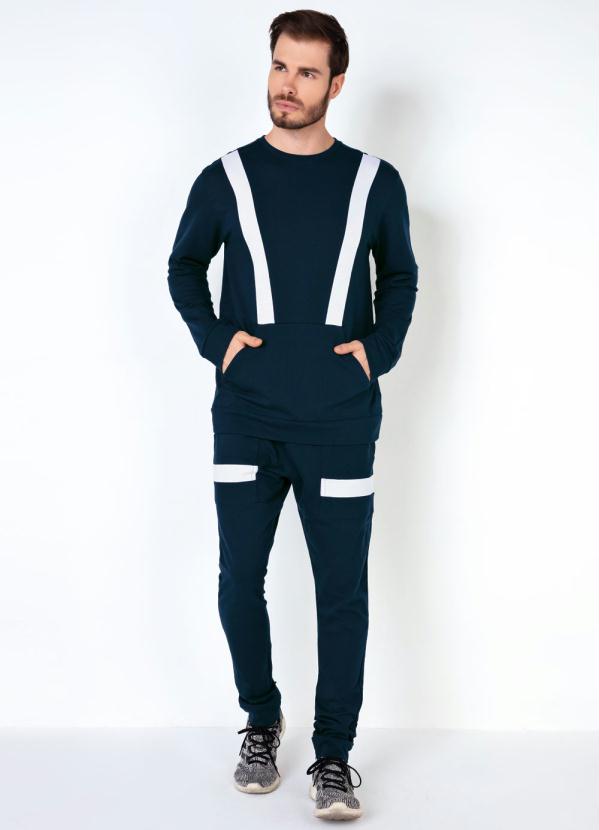 Outlet - Calça Marinho Moletinho com Bolsos Recortados 3