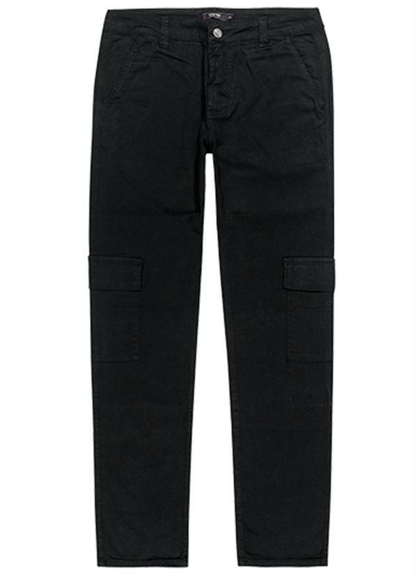 Enfim - Calça Preta Slim Chino em Moletom Masculina