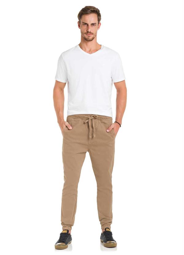 Hangar 33 - Calça Sarja Jogging com Elastano Marrom 3