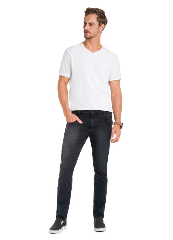 Hangar 33 - Calca Sarja Slim com Elastano Tingida Preto 3