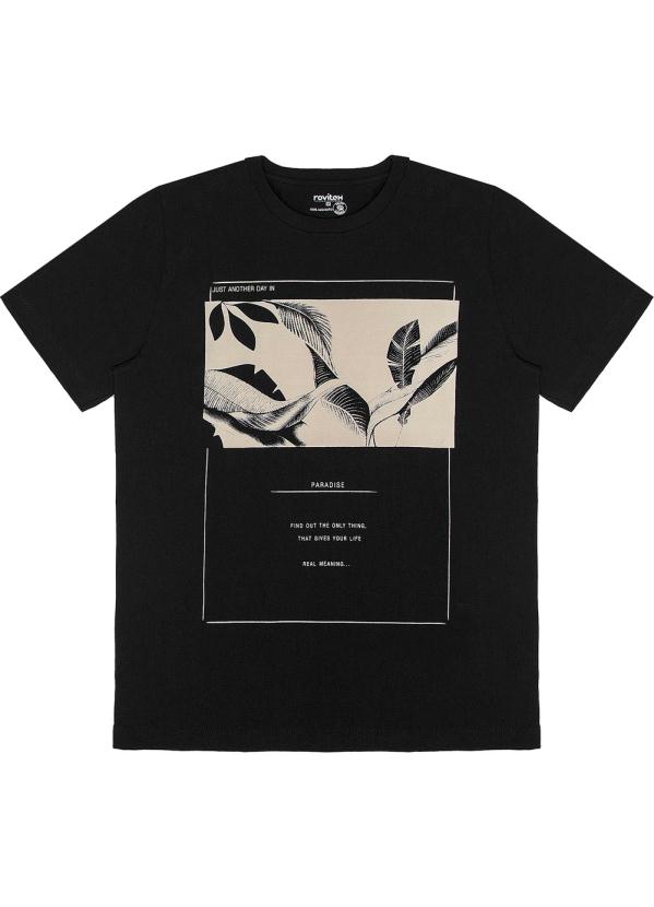 Rovitex - Camisa Masculina Estampa de Folhas Preto 2