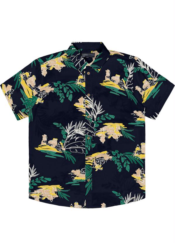 Rovitex - Camisa Masculina Estampada Azul