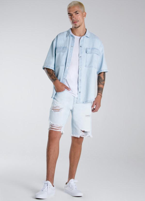 Enfim - Camisa Oversized Jeans Azul 3