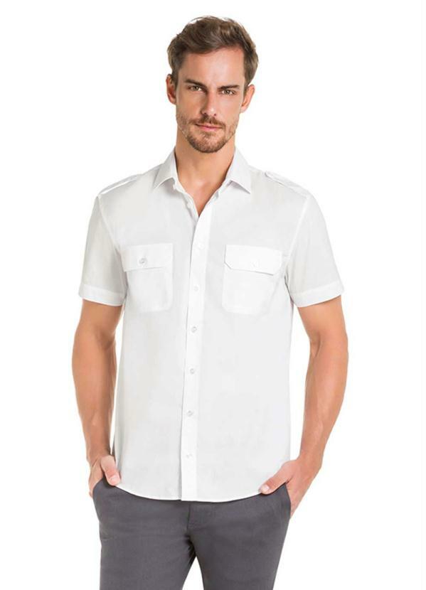 Hangar 33 - Camisa Tecido Plano Modelo Piloto Slim FitBranco