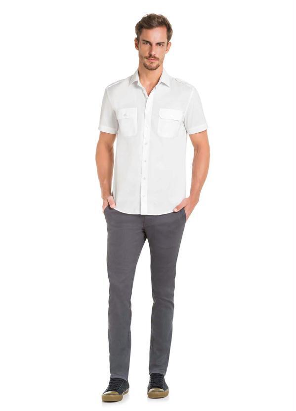 Hangar 33 - Camisa Tecido Plano Modelo Piloto Slim FitBranco 3