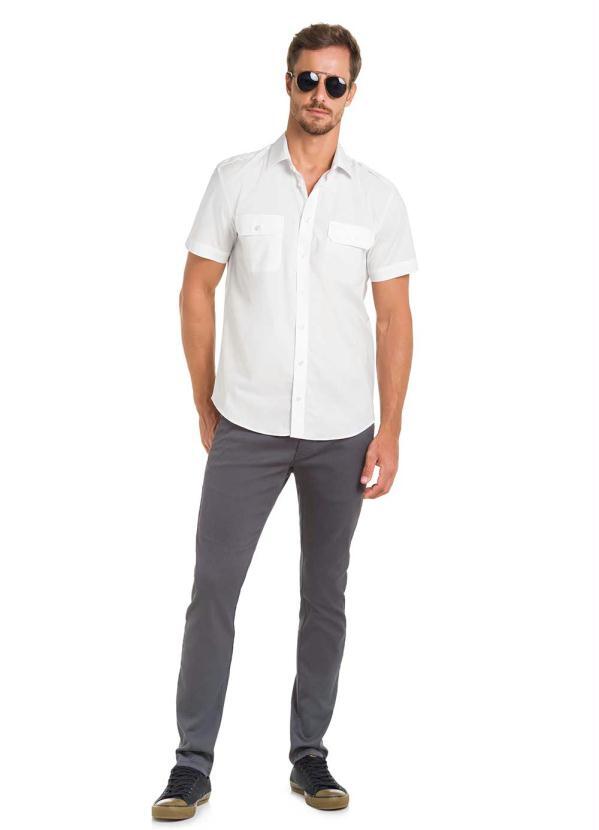 Hangar 33 - Camisa Tecido Plano Modelo Piloto Slim FitBranco 5