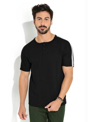 Moda Pop - Camiseta Preta com Botões - MODA POP