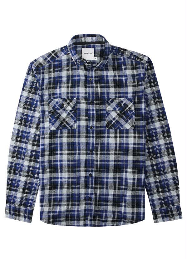 Malwee - Camisa Azul Tradicional Xadrez