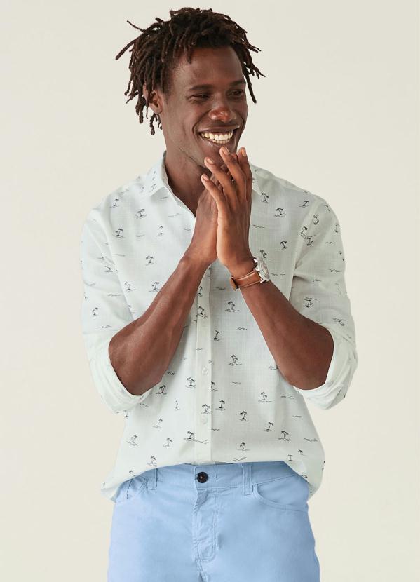 Malwee - Camisa Branca Slim Island com Linho